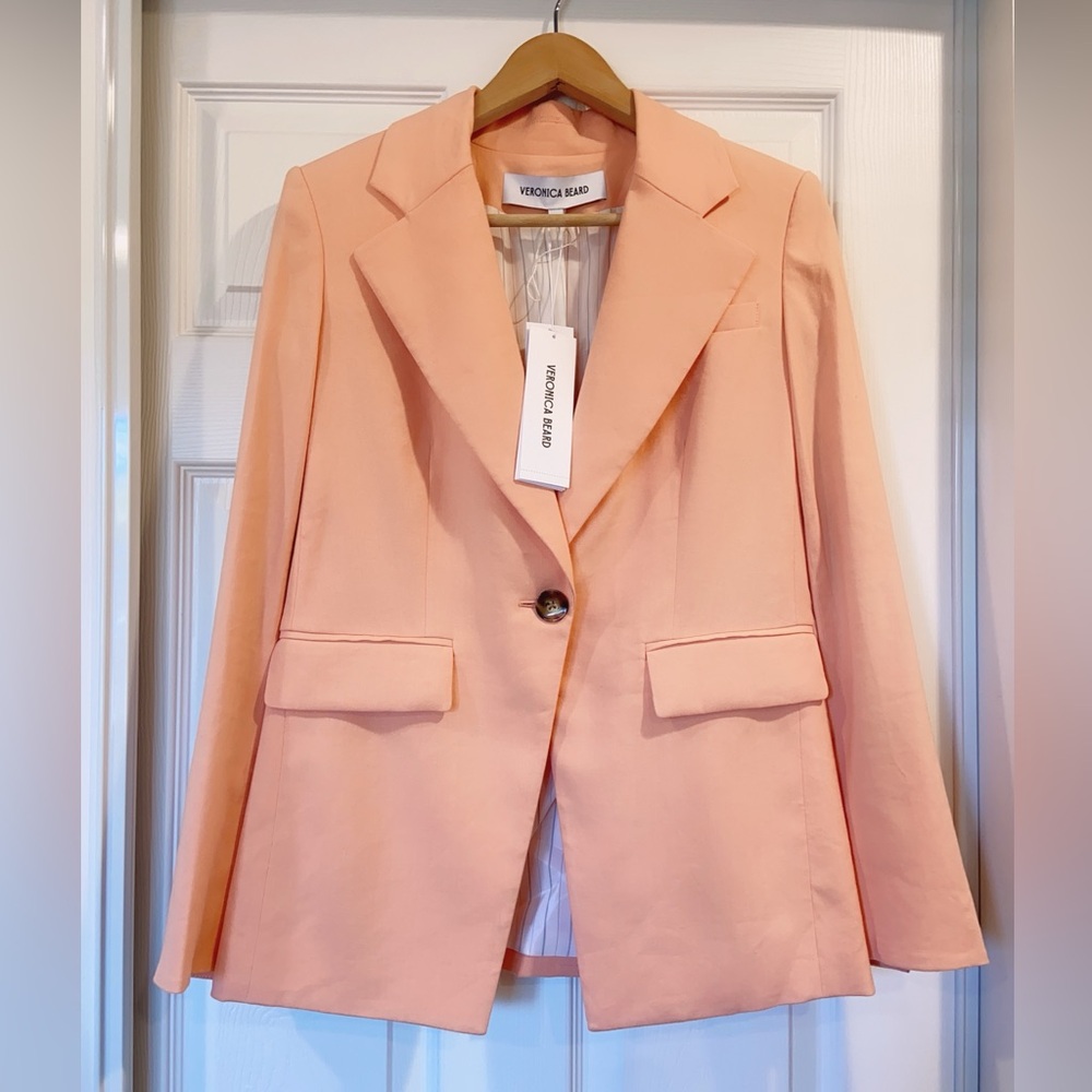 NWT $698 VERONICA BEARD Hayward Linen Blend Dickey Jacket In Coral
